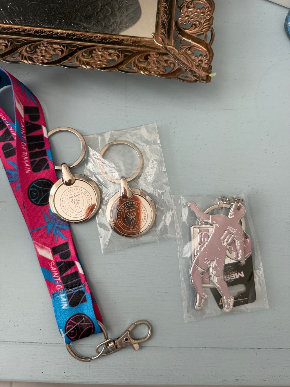 Saint Germain Miami Lanyard & 3 Intermiami FC keychain bundle